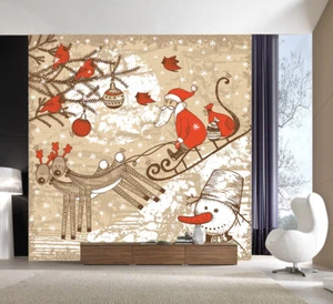 3D Snowman Sled O179 Christmas Wallpaper Wall Mural Removable Self-adhesive Amy - Picture 1 of 11