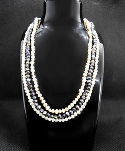 Genuine Pearl White, Pink, Black &am, Peach Set of 3 Necklaces - Picture 1 of 10