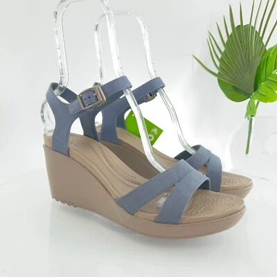 Sandalia Crocs Mujer Leigh II Talla 11 Azul Tormenta Tirantes Cuña Tacón Plataforma Foto 1 de 4