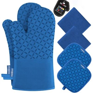 Oven Mitts And Pot Holders 6pcs Set Kitchen Oven Glove High Heat Resistant 500 D - Picture 1 of 7