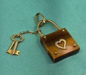 18K 750 Gold Italian Heart Lock Charm Pendant W/ Keys Romantic Love Jewerly - Picture 1 of 3