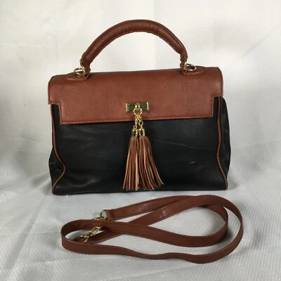 Aldo Bandolera Cuero Bolso Cartera Negro Marrón Borla Acento Foto 1 de 4