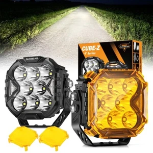 2x AUXBEAM CUBE-Z 4" Spot LED Pod Driving Lights DRL & Amber Turn Light + Cover - Picture 1 of 12