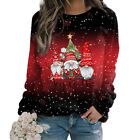 Women Christmas Gnome Dwarf Print Sweatshirt Jumper Crew Neck Pullover Top ,