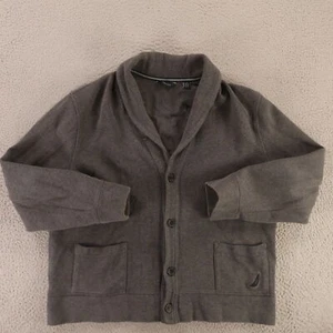 Nautica Cardigan Mens XL Gray 100% Cotton Pockets Shawl Neck Sweater Button Up - Picture 1 of 11