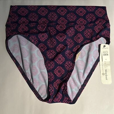 Talbots Miraclesuit High Rise Fold Over Bikini Bottom Estilo Blue Magenta Size 8 - Image 1 of 4