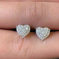 1.50Ct Round Cut Real Moissanite Heart Stud Earrings 14K White Gold Plated