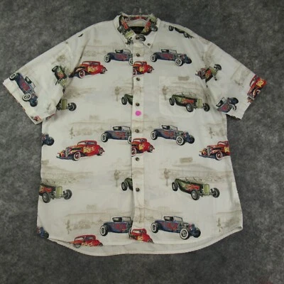 Camisa Red Head Para Hombre Grande Marfil Coches Automóvil Estampado Manga Corta Abotonada Foto 1 de 4