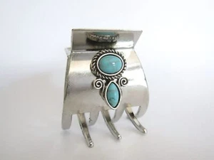Small/medium turquoise blue stone metal western hair claw clip - Picture 1 of 6