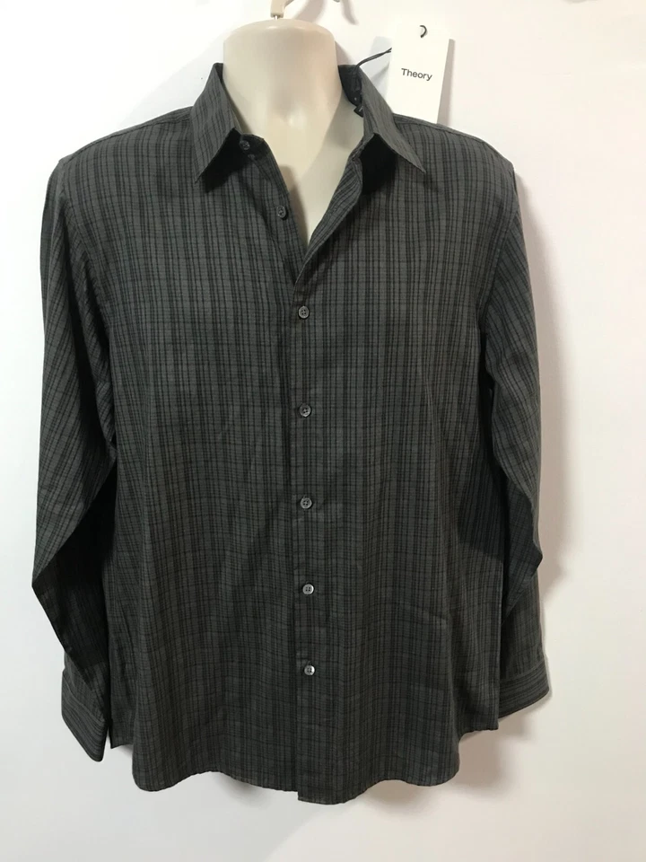 Theory Mens Irving Slim Fit Gingham Button-up Shirt gray Size XXL