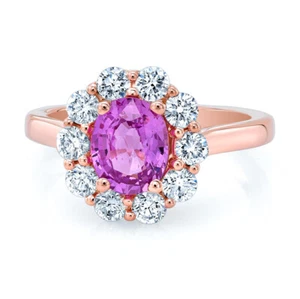 14k Rose Gold Oval Pink Sapphire Diamond Ring Solitaire Natural Engagement Women - Picture 1 of 2