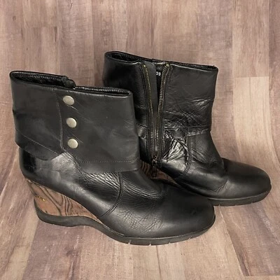 Botas de cuña Sanita de cuero negras plegables EE. UU. 8 8,5 Maddox para mujer talla 39 botines Foto 1 de 4