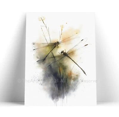 Dragonfly Canvas Print Wall Art Framed or Unframed Watercolour Nature Decor No.3 - Image 1 of 4