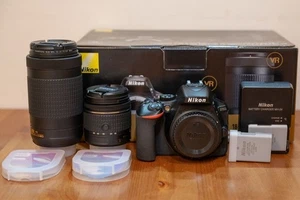 Nikon D5600 DSLR Camera Double Zoom Lens Kit 18-55mm & 55-200mm Filter Used - Picture 1 of 12