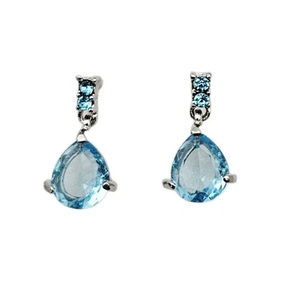Ice blue crystal pierced earrings teardrop silver tone finish. Gift Box. - Image 1 of 3