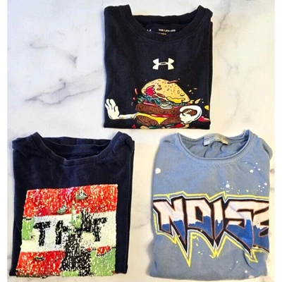 Lot of 3 Boys T Shirts 6 Minecraft Under Armour Football Zara Black Graphic Tee - Image 1 of 4
