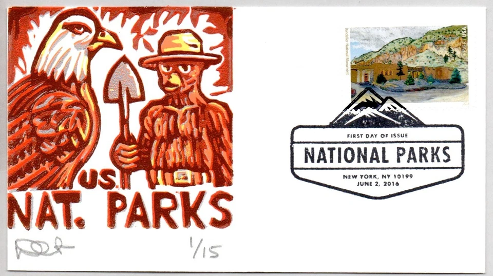 #5080k BANDELIER NATIONAL MONUMENT, CURTIS BLOCK PRINT ARTWORK *FDC 1/15 - Image 1 of 1