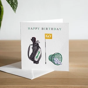 Personalised 60th Birthday Card Dad Golfer Handmade Golf Gift Driving Range - Picture 1 of 3