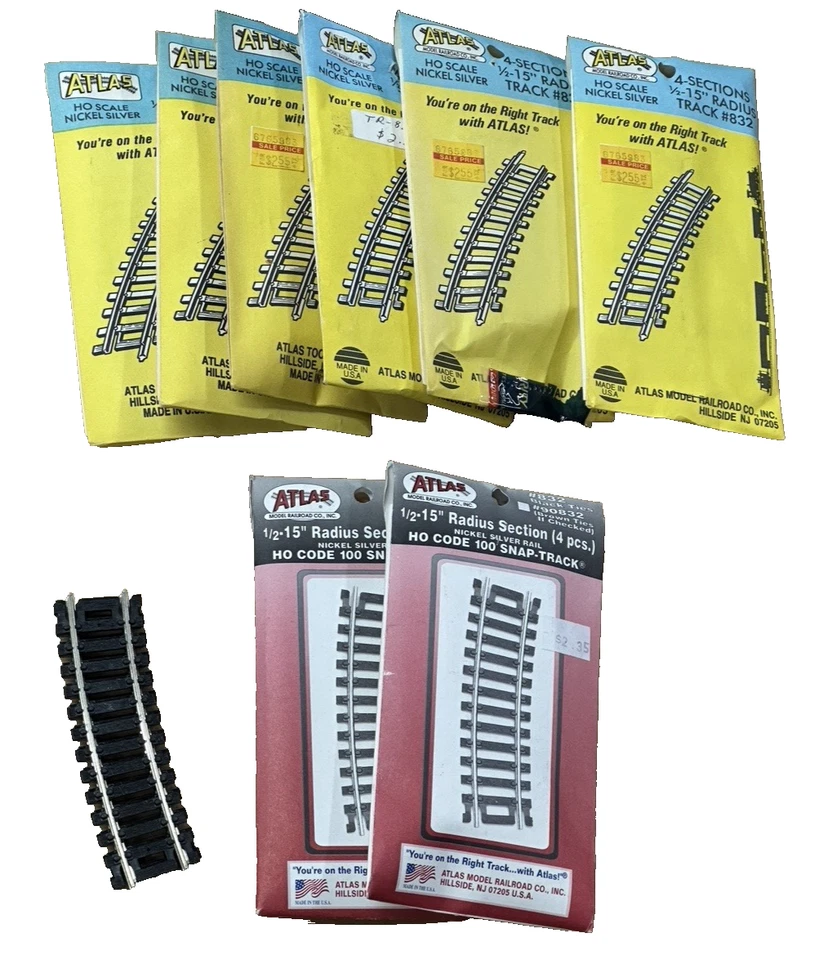 EIGHT (8)  1/2-15" RADIUS NEW ATLAS NICKEL SILVER  TRACK CURVED #832-FREE SHIP - Image 1 of 3