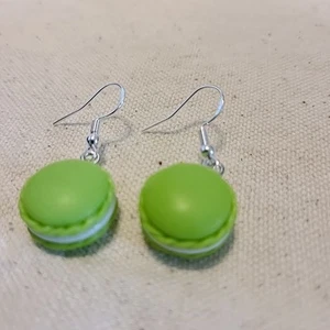 Handcrafted Green Macaron Dangle Earrings NEW Ladies Fashion Lobe Area .5" - Picture 1 of 4