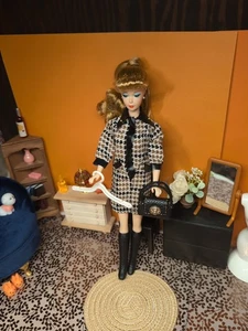 Vintage Barbie Clone Outfit - 70's Mego?Dress, Knee Boots, Custom Purse & Hanger - Picture 1 of 23