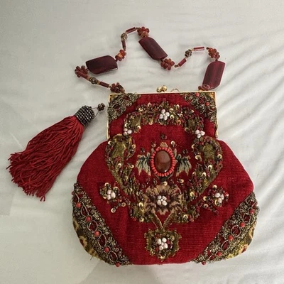 Mary Frances Red Beaded Purse Handbag Exquisite Beading Formal Vintange - Image 1 of 4