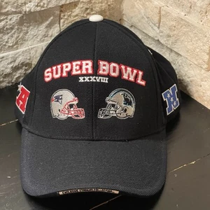 Super Bowl XXXVIII 2004 Exclusivo Patriots vs Panthers Gorra Ajustable Negra - Imagen 1 de 8