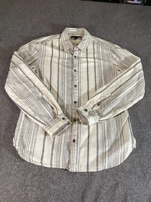Camisa John Varvatos Para Hombre Mediana Beige Azul Rayas Manga Larga Abotonada Informal Foto 1 de 4
