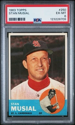 1963 Topps #250 Stan Musial PSA 6 EX-MT St. Louis Cardinals HOF - Image 1 of 2
