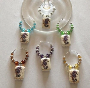 Seepferdchen Druck Weinglas Charms 6er Set - Bild 1 von 1