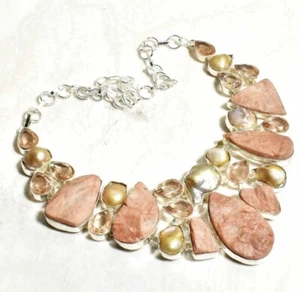 Natural Agate Biwa Pearl Handmade Big Necklace Jewelry 102 Gms - Picture 1 of 2