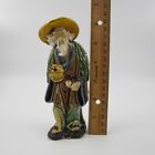 Antique Chinese Mudmen Standing Holding Pipe & Pot Figure 6.25" Tall