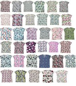 365 Work & Wear Zikit Womens Fashion Medical Nursing Scrub Tops Printed XS-4XL - Picture 1 of 33