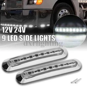 2X White LED Clearance Side Marker Light Lamp Chrome Truck Trailer RV Waterproof - Picture 1 of 8