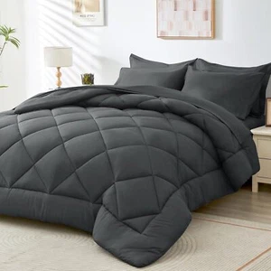 HEVUMYI 7 Pieces King Size Comforter Set (Dark Grey) - Picture 1 of 8