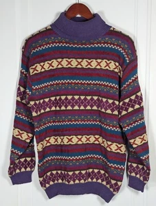 Vintage Jantzen Women’s XL Purple Fair Isle Cotton Ramie Sweater 80s 90s VTG - Picture 1 of 4