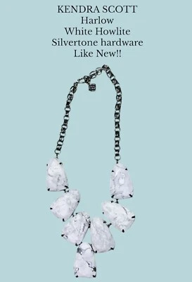 Kendra Scott Harlow WHITE Howlite SilverTone Statement Necklace With Jewelry Bag - Image 1 of 4