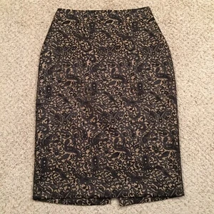 Worthington Skirt Size 4 Black Gold Paisley Midi Lined Slit Pencil - Picture 1 of 10