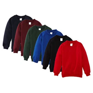 Kids Boys Girls School Uniform Plain Lined Sweatshirt Pull Over Jumper  2-14YEAR - Picture 1 of 7