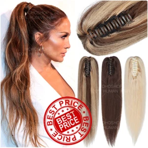 Balayage Claw Human Hair Ponytail Clip In Remy Hair Extensions Ombre THICK Long - Picture 1 of 32