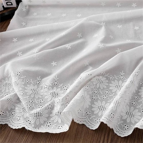 OFF WHITE Girasole Ricamo Occhielli Cotone Sposa Pizzo Tessuto Fiori Tessuto Cotone