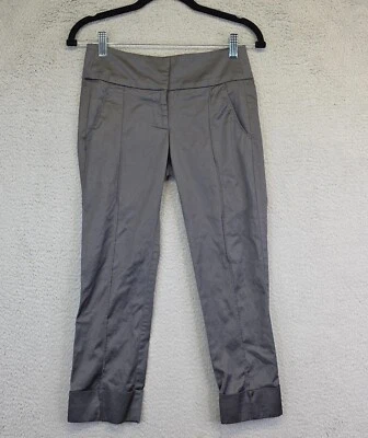 bebe Pants Womens 0 Gray Low Rise Rolled Cuff Y2K Satin Cropped Stretch USA Made - Image 1 of 4