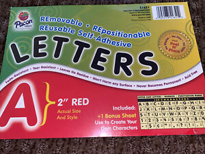Pacon Reusable Self-Adhesive Vinyl Letters & Numbers Font 2" Red