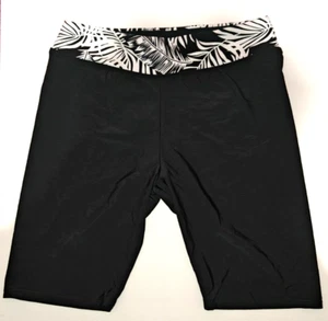 Pantaloncini donna neri in misto poliestere spandex - stampa foglia - Foto 1 di 3
