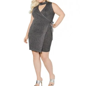 SAY WHAT NEW Women's Metallic Cut Out Ribbed Sweater Wrap Dress TEDO - Picture 1 of 2