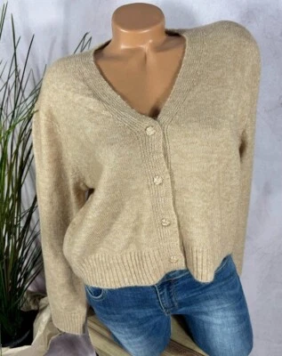 neu crop Strickjacke Cardigan Wollemix  Italy BEIGE 36 38 - Bild 1 von 4