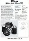 Nikon Nikkor Auto 50mm f/1.4 arkusz techniczny (4 strony/1973)