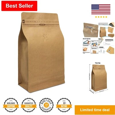 Resealable Coffee Bag with Valve - 12oz, Flat Bottom, Pull Tab Zipper - 50pcs Foto 1 de 4