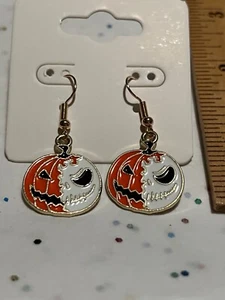 Enamel NBC Jack Skellington Skull Face Jack-o'lantern Earrings Halloween - Picture 1 of 4