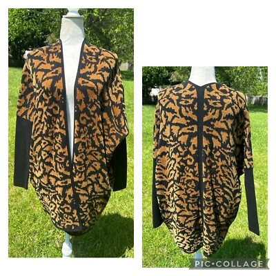 Cardigã longo Lafayette 148 italiano chenille frente aberta estampa animal Dolman P - Imagem 1 de 4